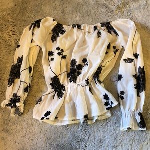 Black and white embroidered peasant shirt
